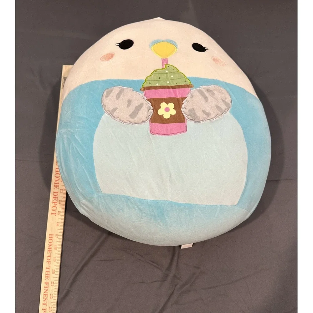 Squishmallows Tycho the Parakeet 16 Inch Blue Bird Plush with Latte Drink NWT
